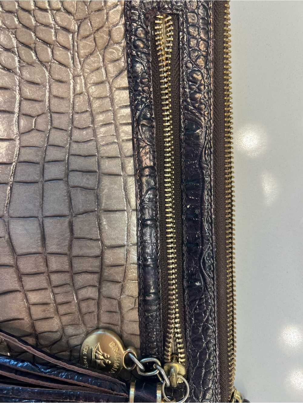 Brahmin Croc-Embossed Leather Wristlet / Wallet Clutch with Tassel - Picture 7 of 8